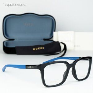 BRAND NEW Gucci GG1738O 004 Black Blue Demo Unisex Square Eyeglasses GG 1738O